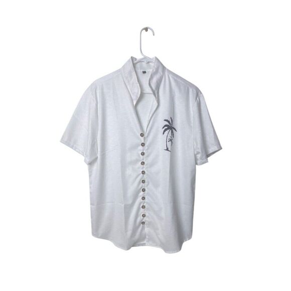 White Button-Up Shirt With Palm Tree Embroidery - Picture 1 of 3